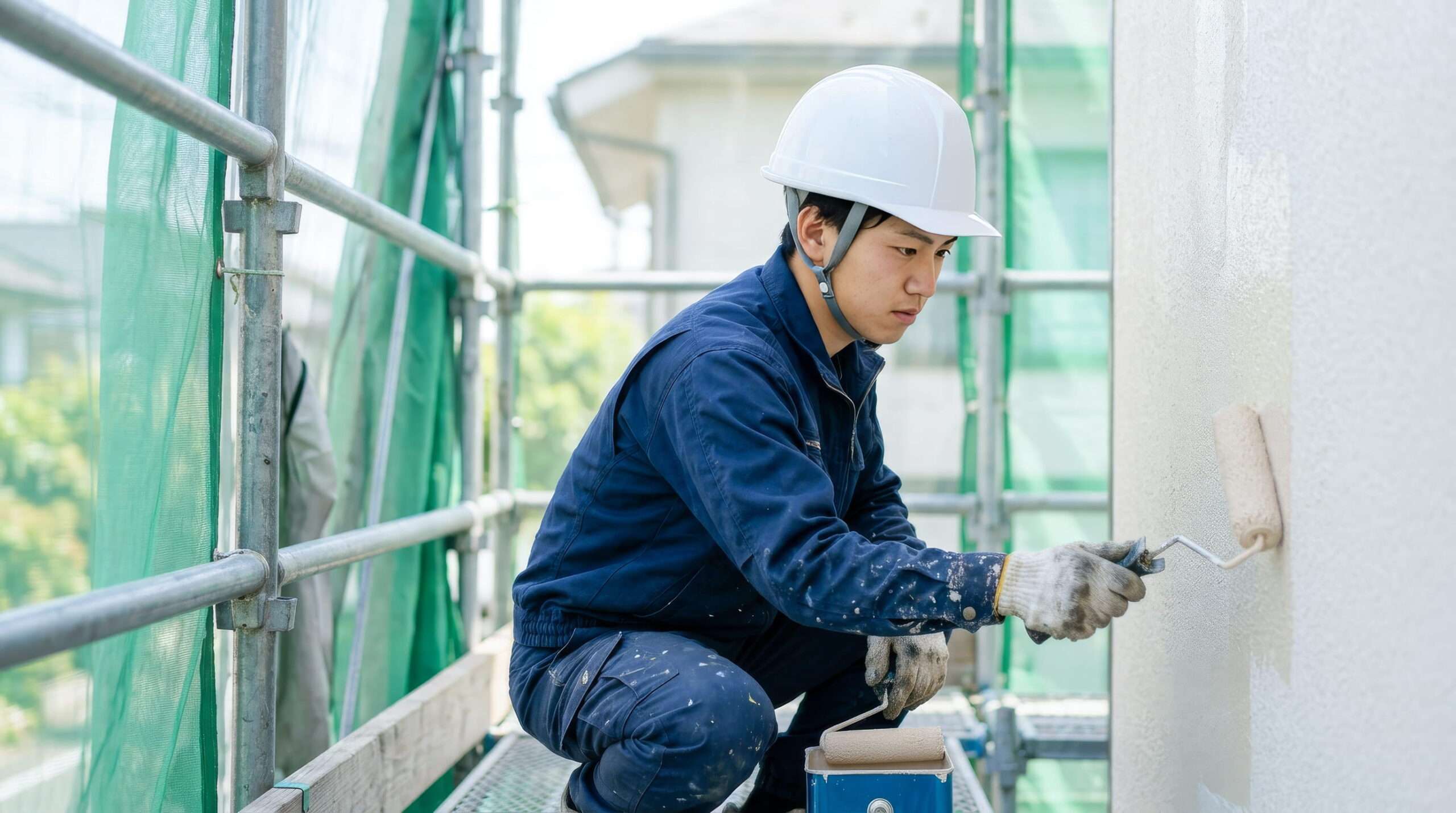 壁を施工する職人